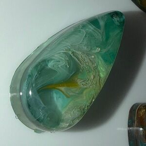 Handmade One of a Kind Teardrop Green Resin Necklace Pendant